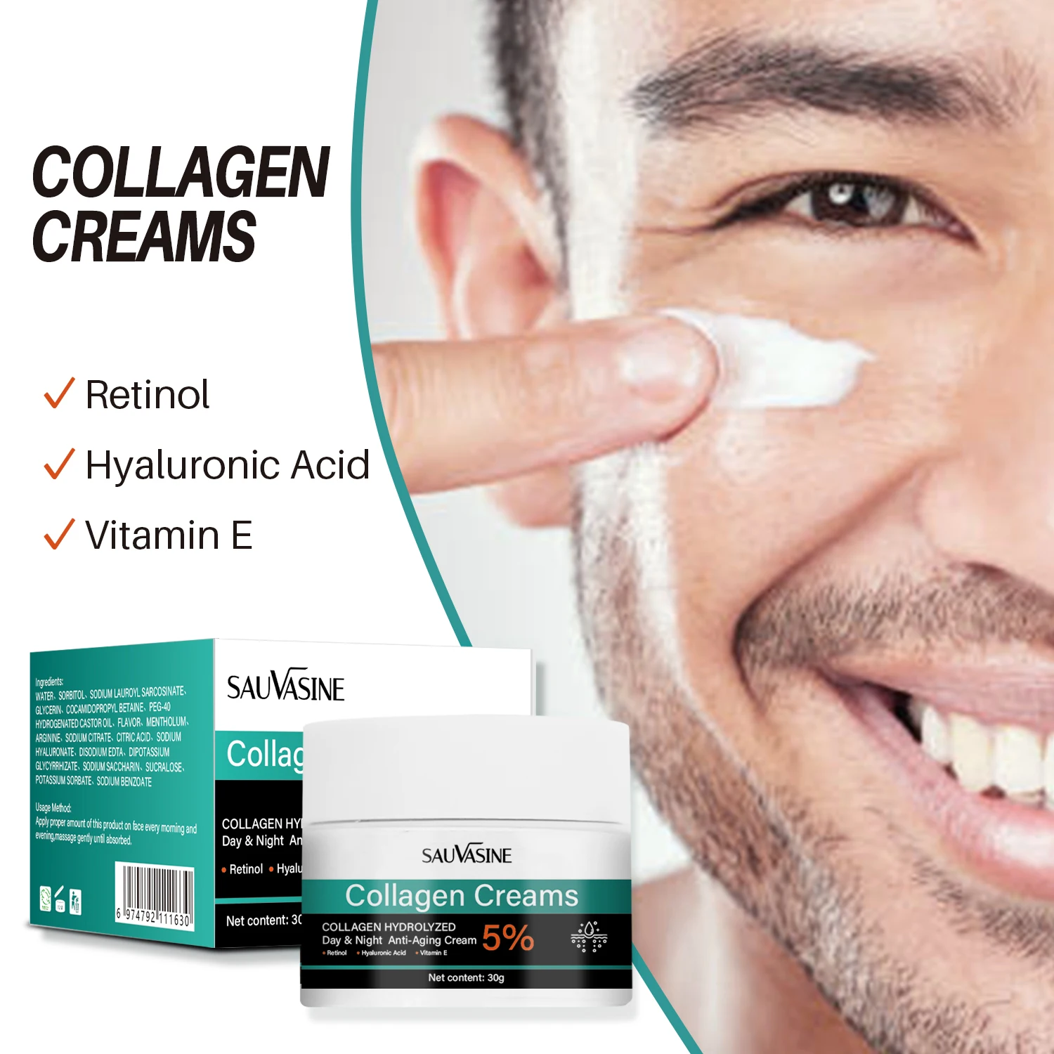 

Collagen Anti Wrinkle Men's Creams For Men Man 30g Hyaluronic Acid Anti-Aging Face Cream Firming Moisturizing Men Face Care