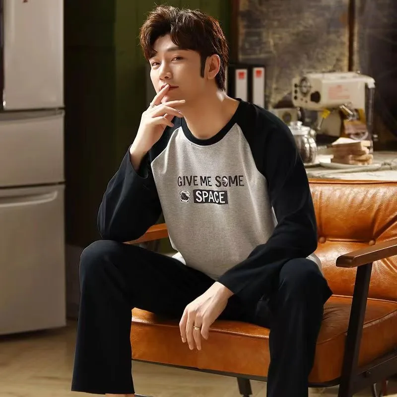 Pajamas Men Long Sleeves and Trousers Spring and Autumn Style Simple Breathable Nightwear Student Youth Loungewear Sleepwear pajama sets