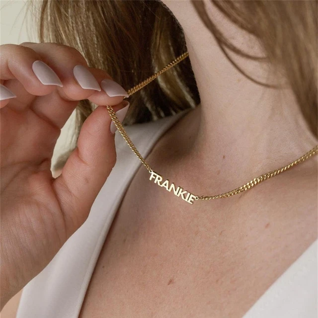 Custom Name Necklace for Women Personalized Stainless Steel Cuban Chain Gold Necklaces for Men Small Letters Font Pendant Gift