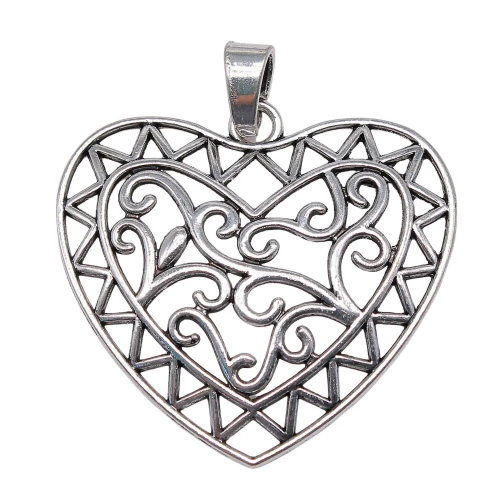 

1pcs/lot 72x65mm Carved Heart Charms For Jewelry Making Antique Silver Color 2.83x2.56inch