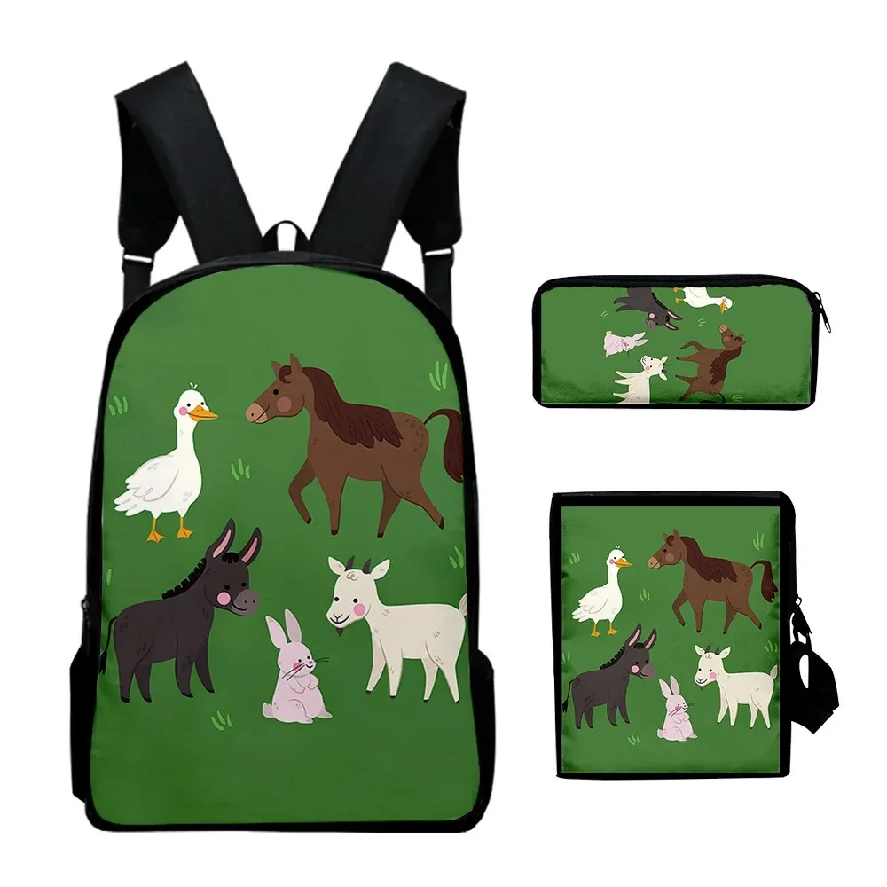 Animal School Backpacks with 3D Animal Print, Laptop Backpack, Tilt Shoulder Bag, Harajuku Pencil Case, Popular, 3PCs per Set
