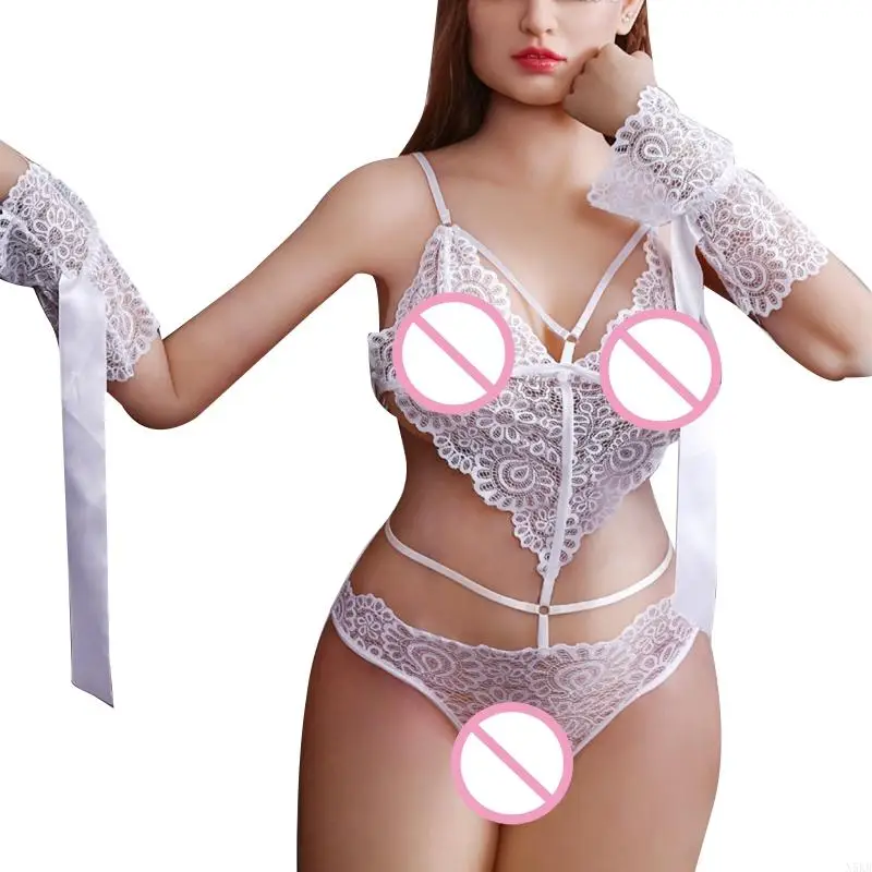 N5KB Sexy Lace Lingerie Erotic Nightdress Teddies Bodysuit Set for Womens