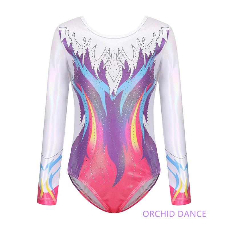Kids Girls Children Long Sleeves Artistic Rhythmic Gymnastics Leotards Costumes ballet leotard dance leotard girls dance costumes
