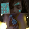 Blue Luminous Henna Tattoo Sticker Girls Tribal White Lace Lotus Tattoos Mandala Flower Fake Jewelry Pendant Temporary Tattoo 4