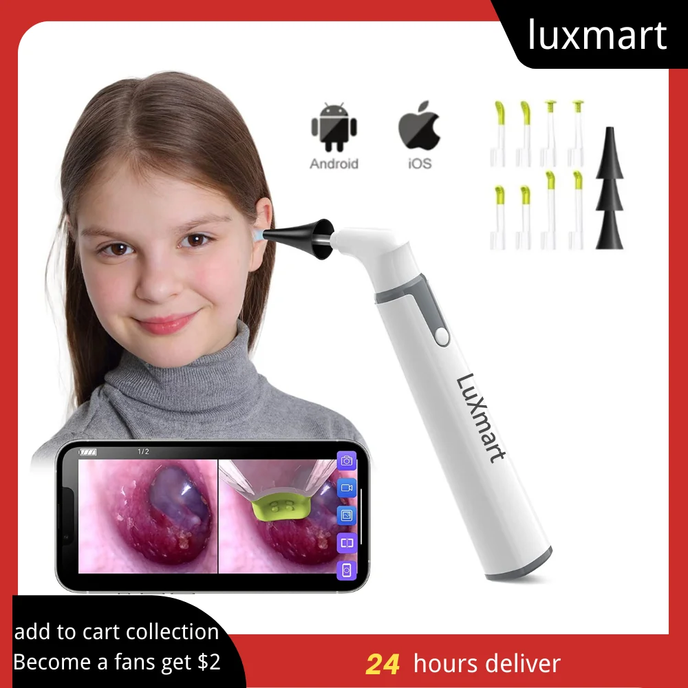 Wireless Otoscope Ear Camera 3.9mm 720P HD WiFi Ear Scope with 6 LED