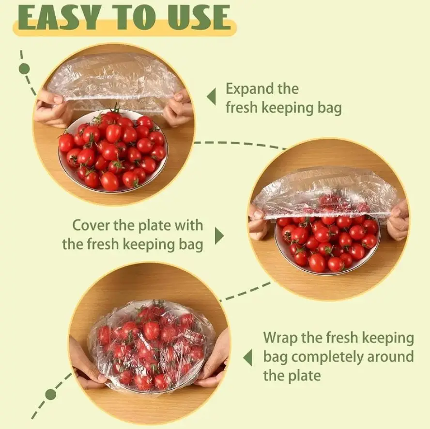 Disposable Food Cover Colorful Disposable Food Cover Dust Food Grade Fresh Lids Elastic Plastic Wrap Shower Cap Fruit Cover Fresh Keeping Bag