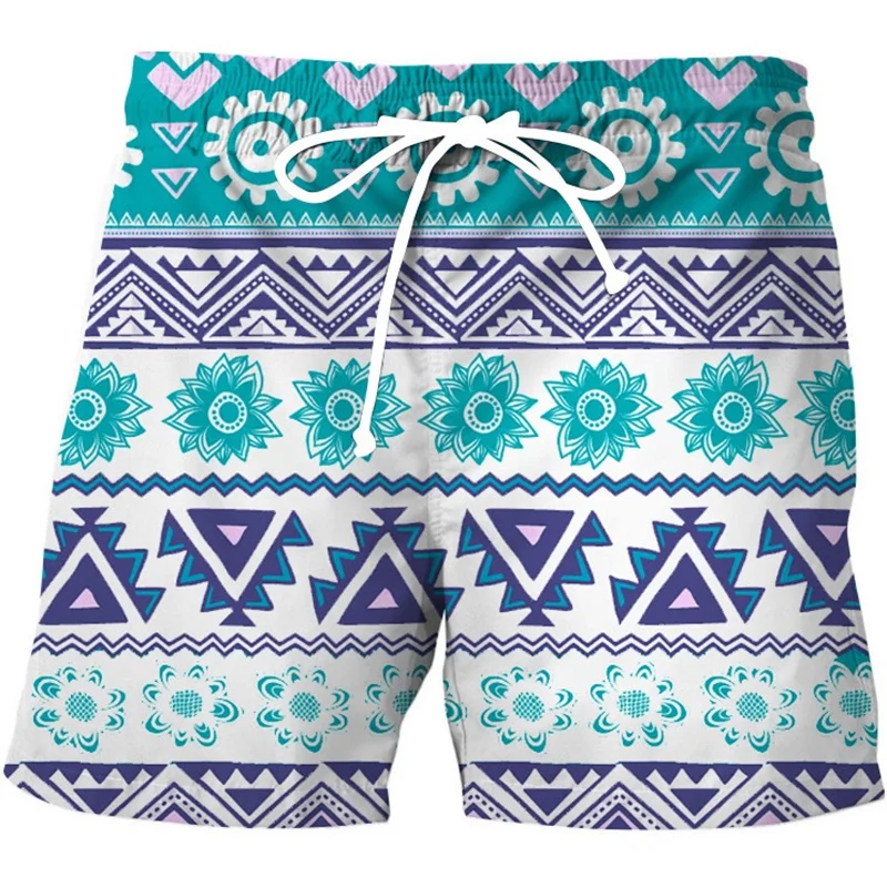 Colorful Ethnic Pattern Beach Shorts For Men Exquisite 3D Printed Swim Trunks Summer Vacation Short Pants Loose Board Shorts 4