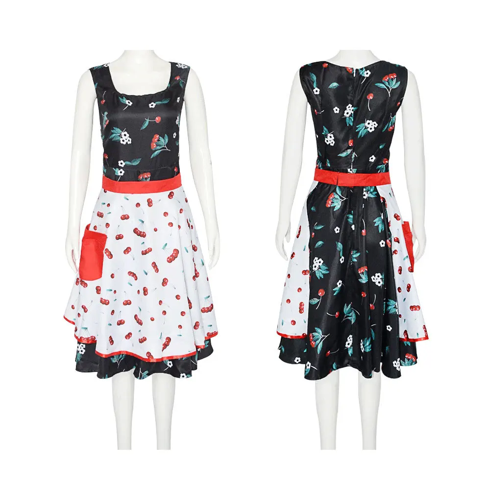 

Movie Chucky Tiffany Cosplay Costume Floral printed Long Dress and Apron halloween Dress for Woman