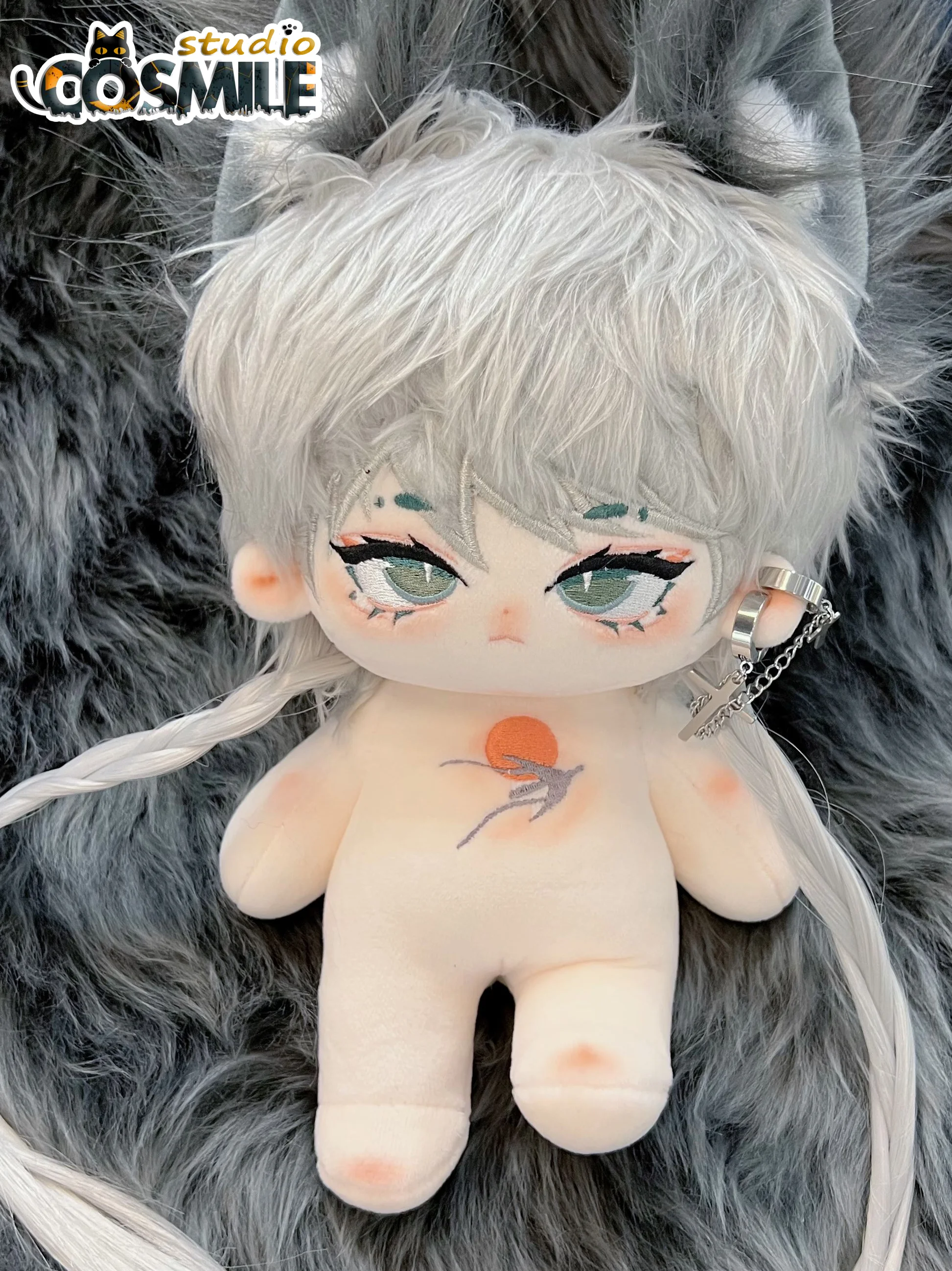 

No attributes Kpop Star Idol Onmyoji Shikigami Alpha Wolf Boy かみ Silver Hair Stuffed Plushie 20cm Plush Doll Body Toy PDD Sa