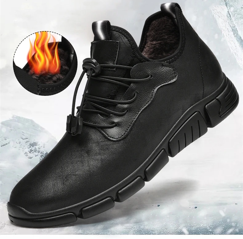 Flache/5 cm Aufzug Männer Schuhe Schwarz Weiches Leder Winter Warme Männer Mokassins Höhe Erhöhen Größere Schuhe Keil Chunky turnschuhe – Detail 4