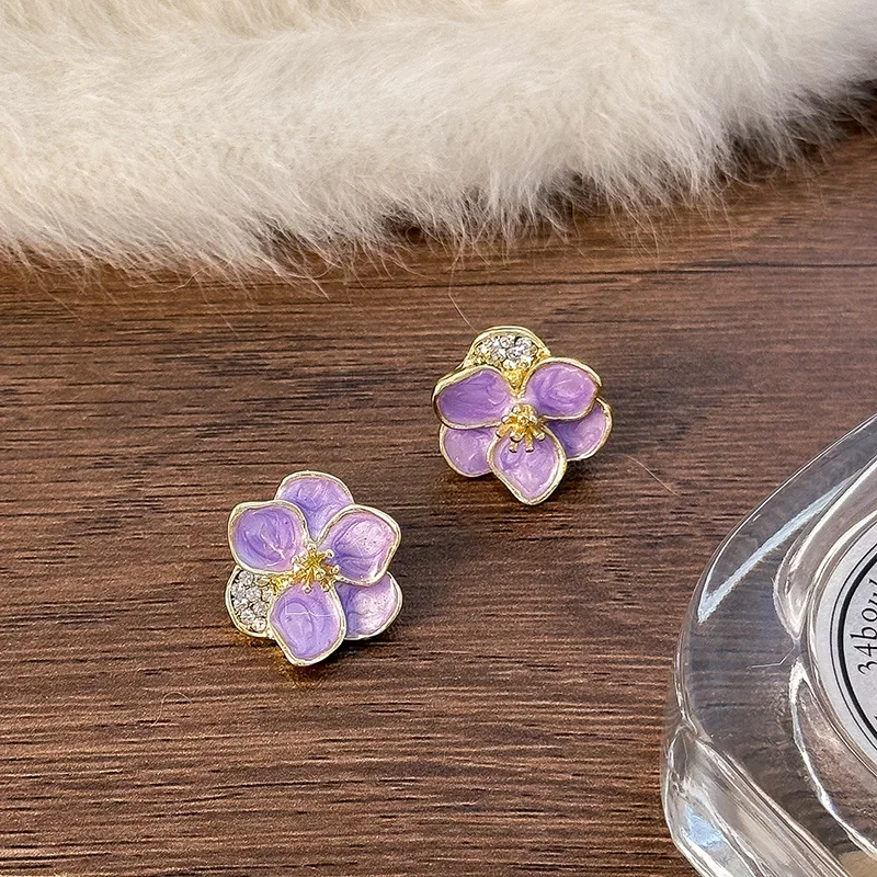 Purple Flower Post Earrings Real Flower* Dancing Purple Daisy