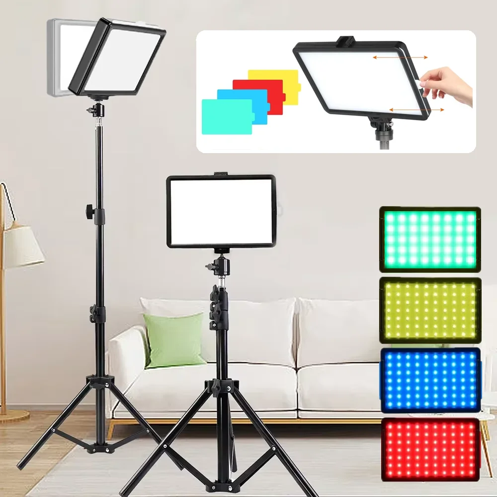 Adjustable Tripod Stand with LED Video Light For Live Stream Photo Studio Light Panel Photography Dimmable Flat-panel Fill Lamp