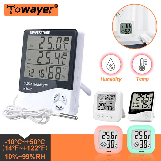 Lcd Elektronikus Digitális Hőmérséklet -Érzékelő Páratartalom Mérő Háttérmérő Hőmérő Hygrométer Mérőszám Beltéri Időjárás Óra