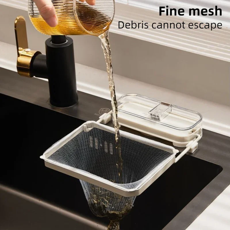 Hanging Net Filter Bag Multi-Purpose Drainage Rack Foldable Sink Strainer Mesh Bag Stand Waste Garbage Net Shelf Anti-Clogging