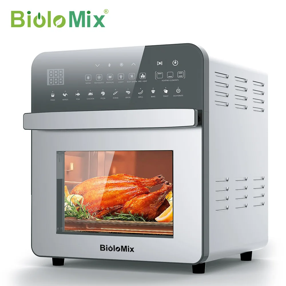 BioloMix 이중 가열 에어 프라이어, 토스터기 로티세리 및 탈수기, 조리대 스테인리스 스틸 오븐, 15L, 1700W, 11 인 1