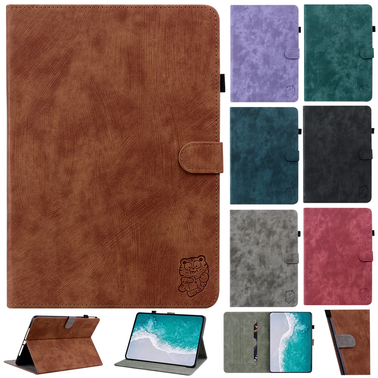 Capa de Tablet de Couro para Ipad Estojo Inteligente Carteira Tigre Bonito 9.7 10.2 Mini6 Air Pro 11 2023 9th 8th 7th 6ª Geração - Imagem 5