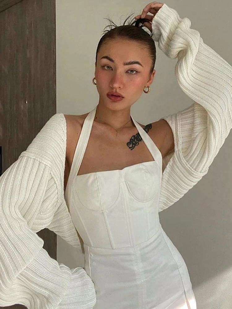 

Knitted Cardigans Women Long Sleeve Crop Top Autumn Fashion Casual Sweater Sexy Streetwear Outerwear Female Sweater