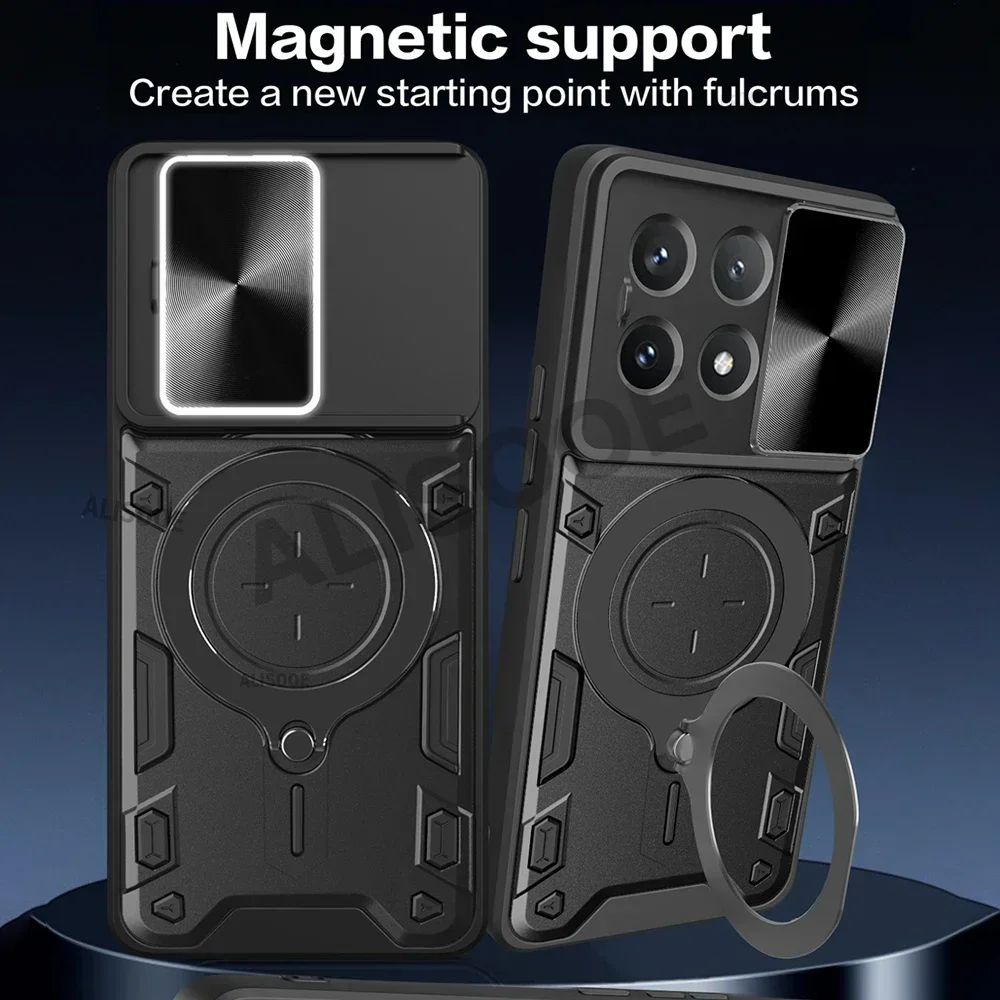 Coque Magnétique Avec Anneau Et Béquille Pour Xiaomi Poco X5 Pro / X6 Pro / X7 Pro - Noir, Anti-choc