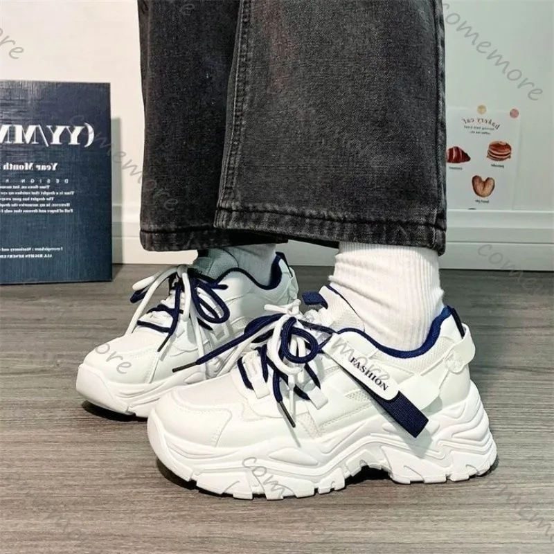 Comemore Platform Sneakers for Women Spring Autumn Casual Mesh White Fashion Lace Up Sports Shoes Chunky Mixed Color Tennis Shoe