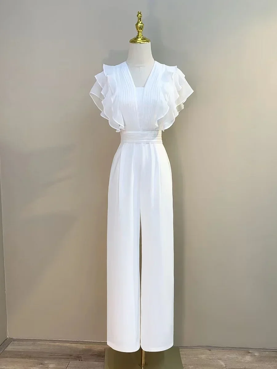 Mono drapeado con volantes para mujer, peto elegante a la moda