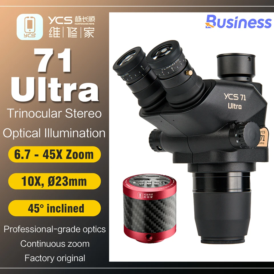 Ycs nova cabeça de microscópio ultra trinocular 71, zoom 0,67x-45x
