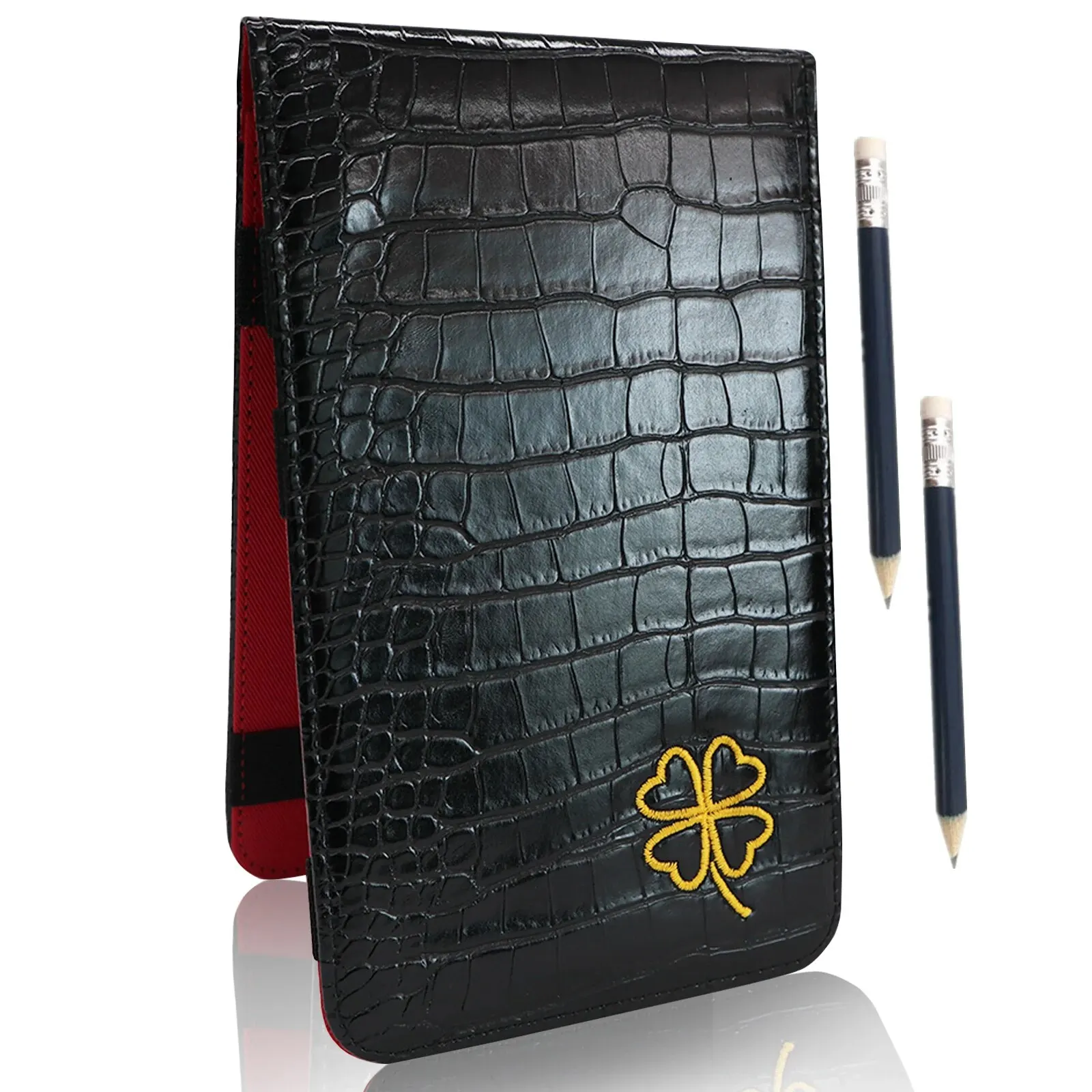 Golf Scorecard Holder Leather Lucky Clover Yardage Books Cover with 2 Pencils Gift Pack