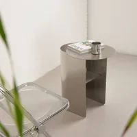 Nordic Light Luxury Stainless Steel Living Room Simple Creative Modern Sofa Balcony Coffee Table Bedroom Nightstand Movable 2