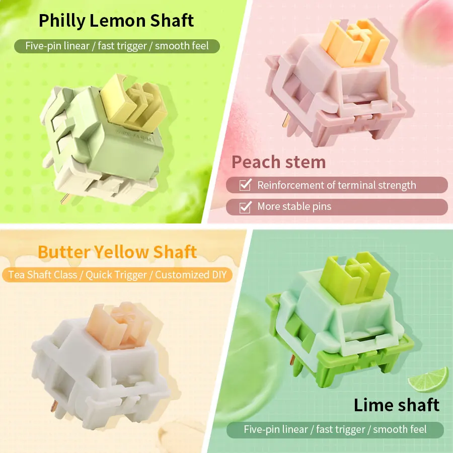 Outemu Silent Peach V2 스위치 Lubed Silent 스위치 V2 기계식 키보드 선형 촉각 5Pin 단락 축 핫 스왑 가능 DIY