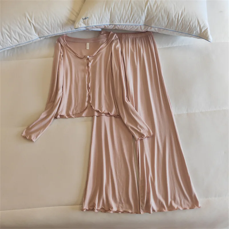 Casual Brust Pad Sling Hemd Langarm Pyjamas Frauen Herbst Winter Nacht Tragen Pyjamas Drei Stücke Set Koreanische Hause Kleidung – Detail 7