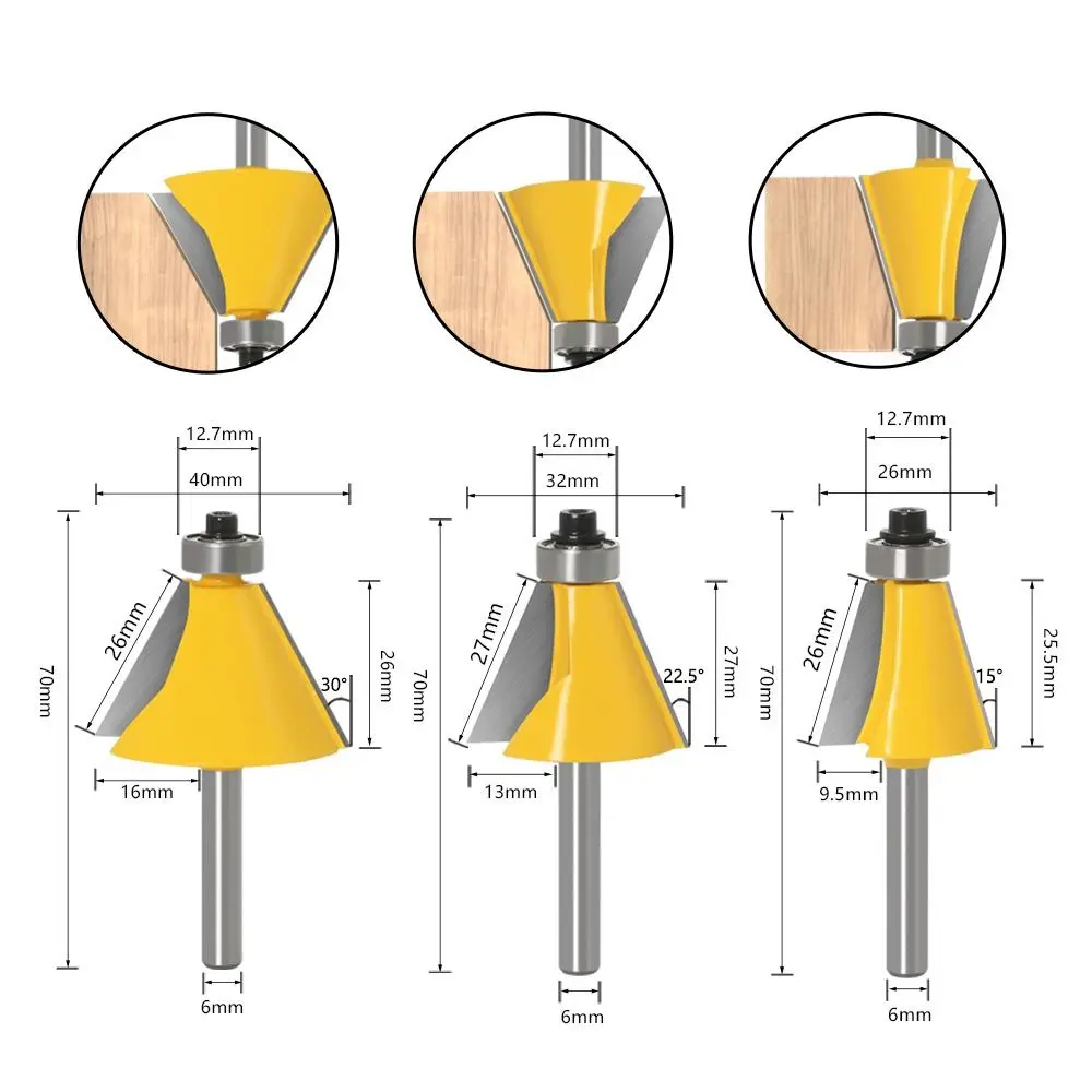 

Bevel Edging Milling Cutter Durable 15 22.5 30 Degree 6mm 6.35mm 8mm Shank Carving Cutter Chamfer Router Bit Woodworking Tool