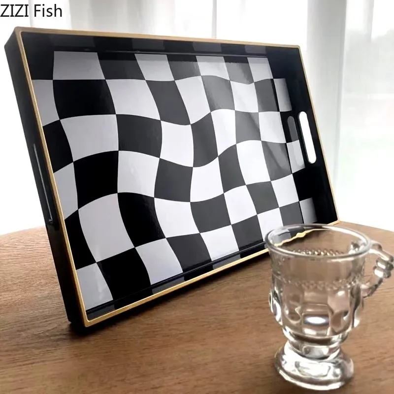 Abstract Distorted Checkered Pattern Storage Trays Decorative Dresser Table Skincare Cosmetic Containers Jewelry Organizer Shelf 3