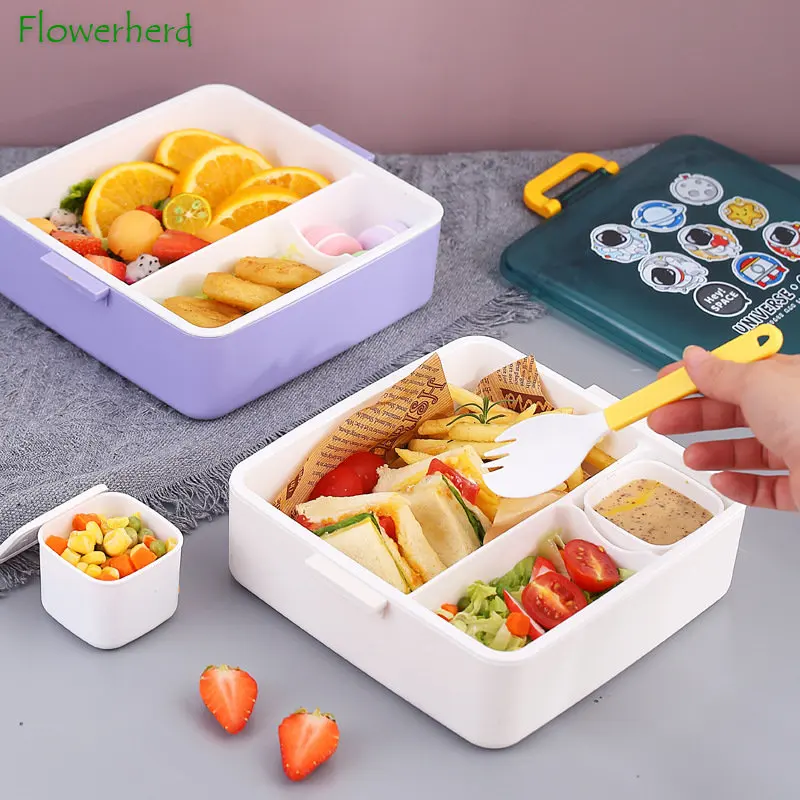 Fiambrera portátil para adultos/niños pequeños, 4 compartimentos, sellados,  para ensalada, picnic, almacenamiento de alimentos - AliExpress