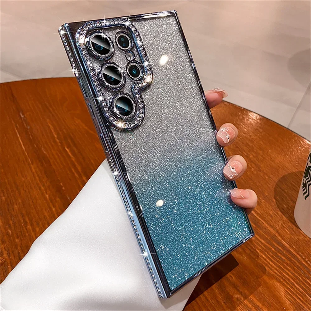Luxury Glitter Rhinestone Shockproof Phone Case with Bling Crystal Clear Plating