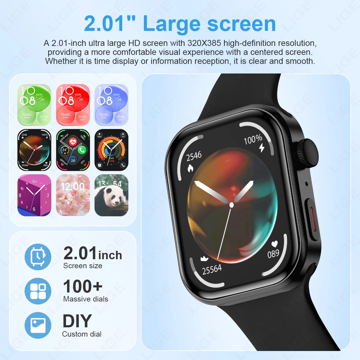 LIGE New Smartwatch for Women Men 2.01 Large Screen Custom Dial Smart Watch 2025 Heart Rate Health Monitor Smartwatches Ladies