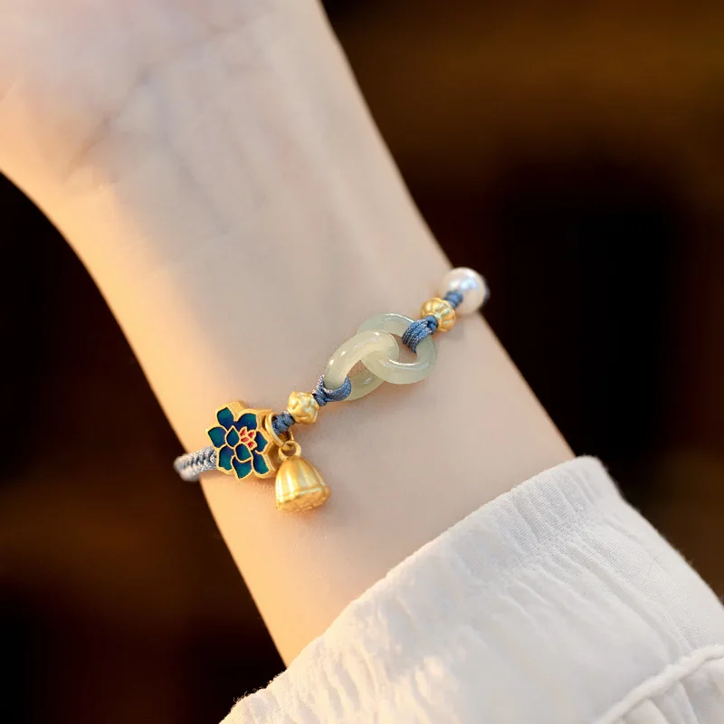 Lucky Lotus Pendant Bracelet Interlocking Double Circles