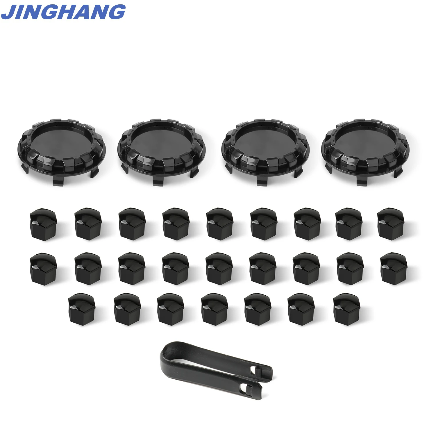 Tesla Cybertruck Glossy Black Lug Nut Covers & Center Caps (25 Lugs + 4 Caps)