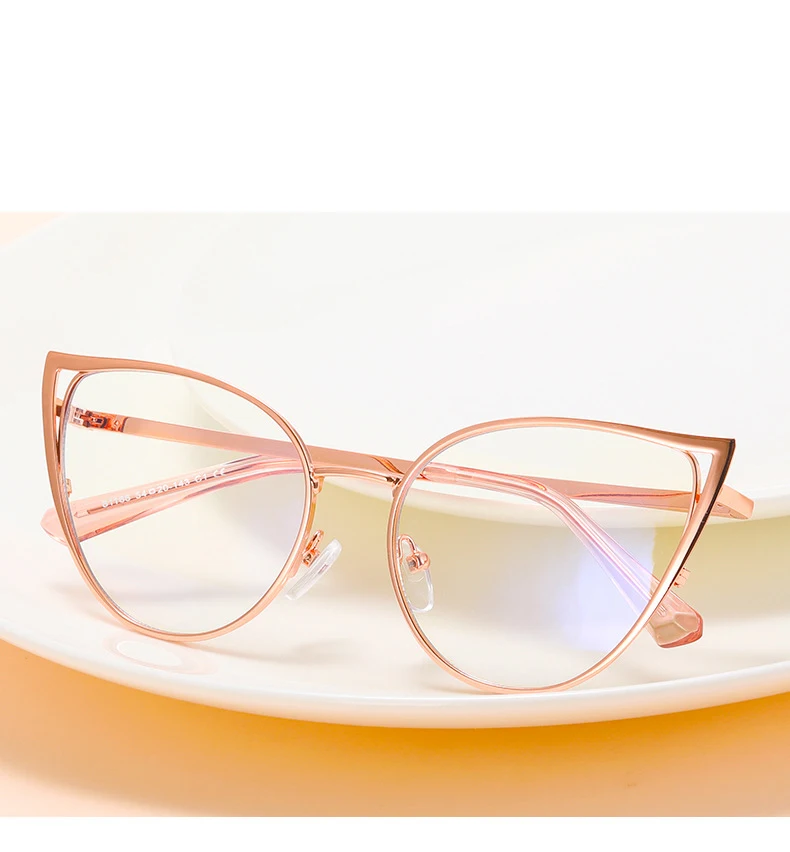 56987 Mode Metall Cat Eye Brillengestell Frauen Trend Aushöhlen Anti Blaues Licht Computer Brille Federscharnier Klare Brillen – Detail 9