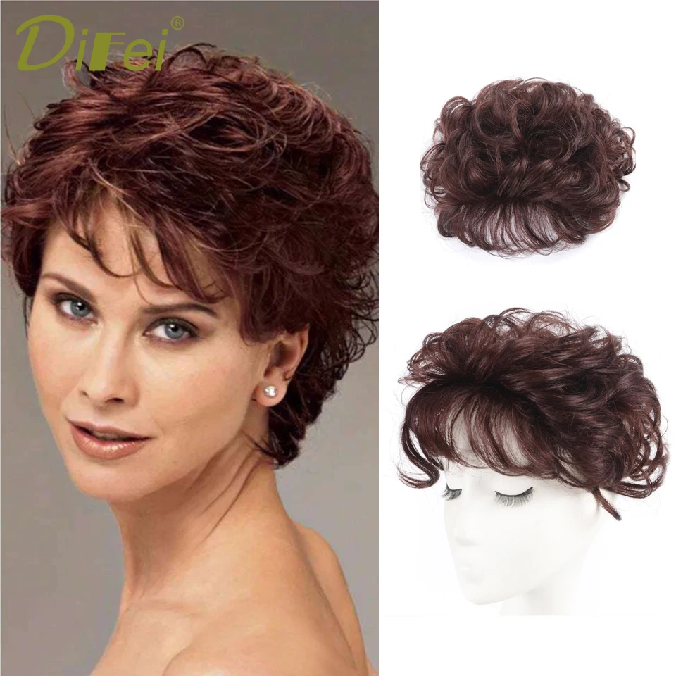 DIFEI Synthetic Wig Ripple Wig Piece Mother Middle-aged Female Short Hair Top Reissue Cover White Hair hair toppers