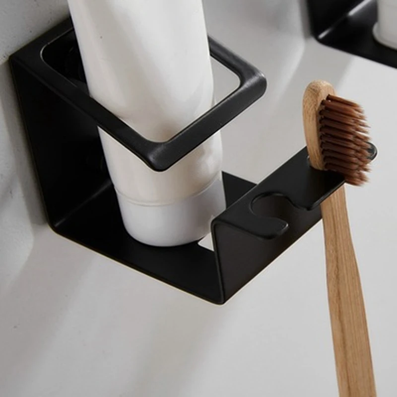 

Stainless Steel Toothpaste Toothbrush Cup Holder Black Garden Self-adhesive Bathroom Organizer Bracket Accesories