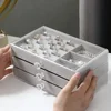 Acrylic Velvet Jewelry Organizer and Storage with 3 Drawers, Small Jewelry Box for Women, Necklace Rings Earring Display Holder 3