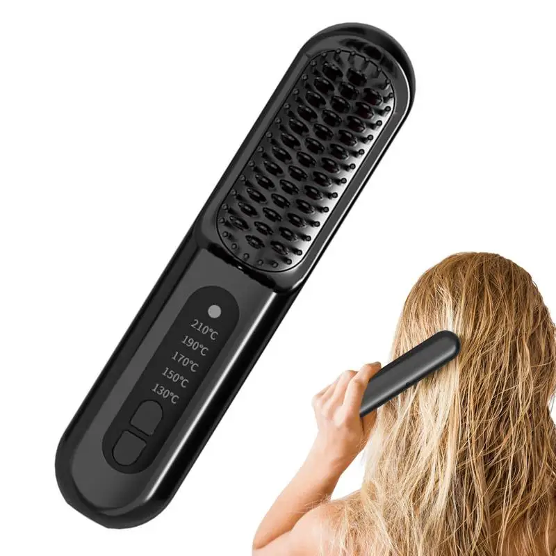 

Cordless Hair Straightener Brush Rechargeable Ion Hot Straightener Styling Comb Anti-Scald 5 Temp Settings Hair Styling Tools