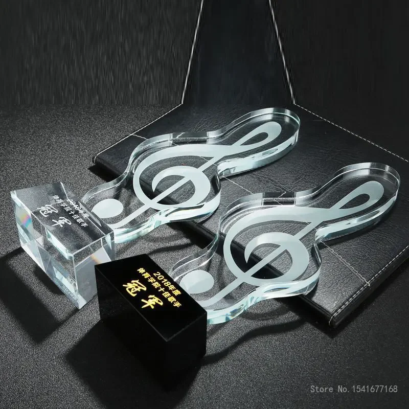 Customized Singing Competition Host Microphone Trophy Lettering Home Living Room Decor Award Notes, Metallic Crystal Trophy, 1Pc