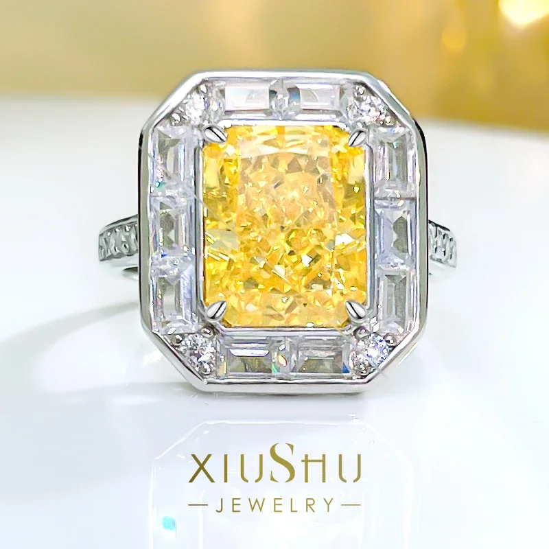 

Versatile Light Luxury Yellow Diamond 925 Sterling Silver Fashion Ring Inlaid with High Carbon Diamond Wedding Jewelry