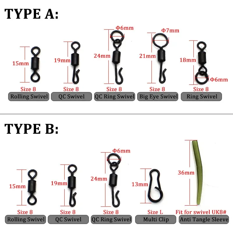 

Carp Fishing Tackle Box Quick Change Fishing Accessories Rigs Tools Anti Tangle Sleeve Multi Clip Swivels 8 For Fish Equipment