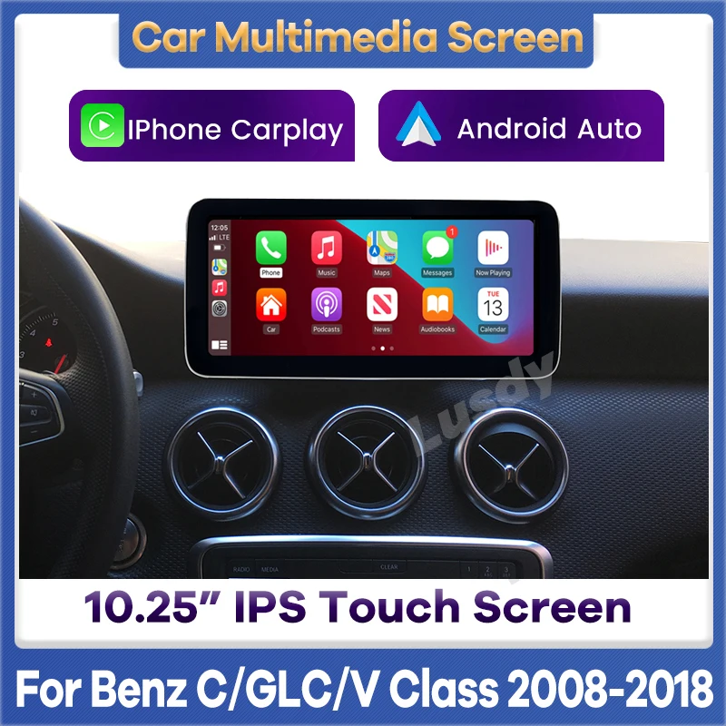 10.25 "Wireless Apple Carplay Android Auto Car Multimedia Screen Per Mercedes Benz C V Glc Class W204 W205 2008-2018 Unità Principale