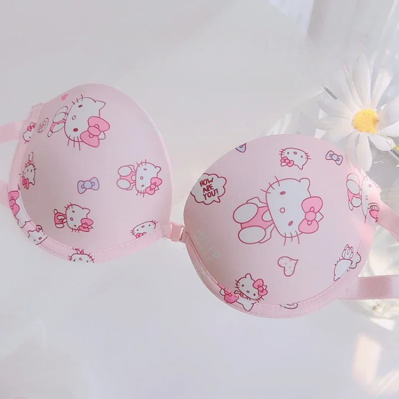 Sanrio Cute Hello Kitty Bra Sexy No Wire Push Up Underwear Women Seamless  Bra Girls Students Bras Breathable Gathered Lingerie - AliExpress