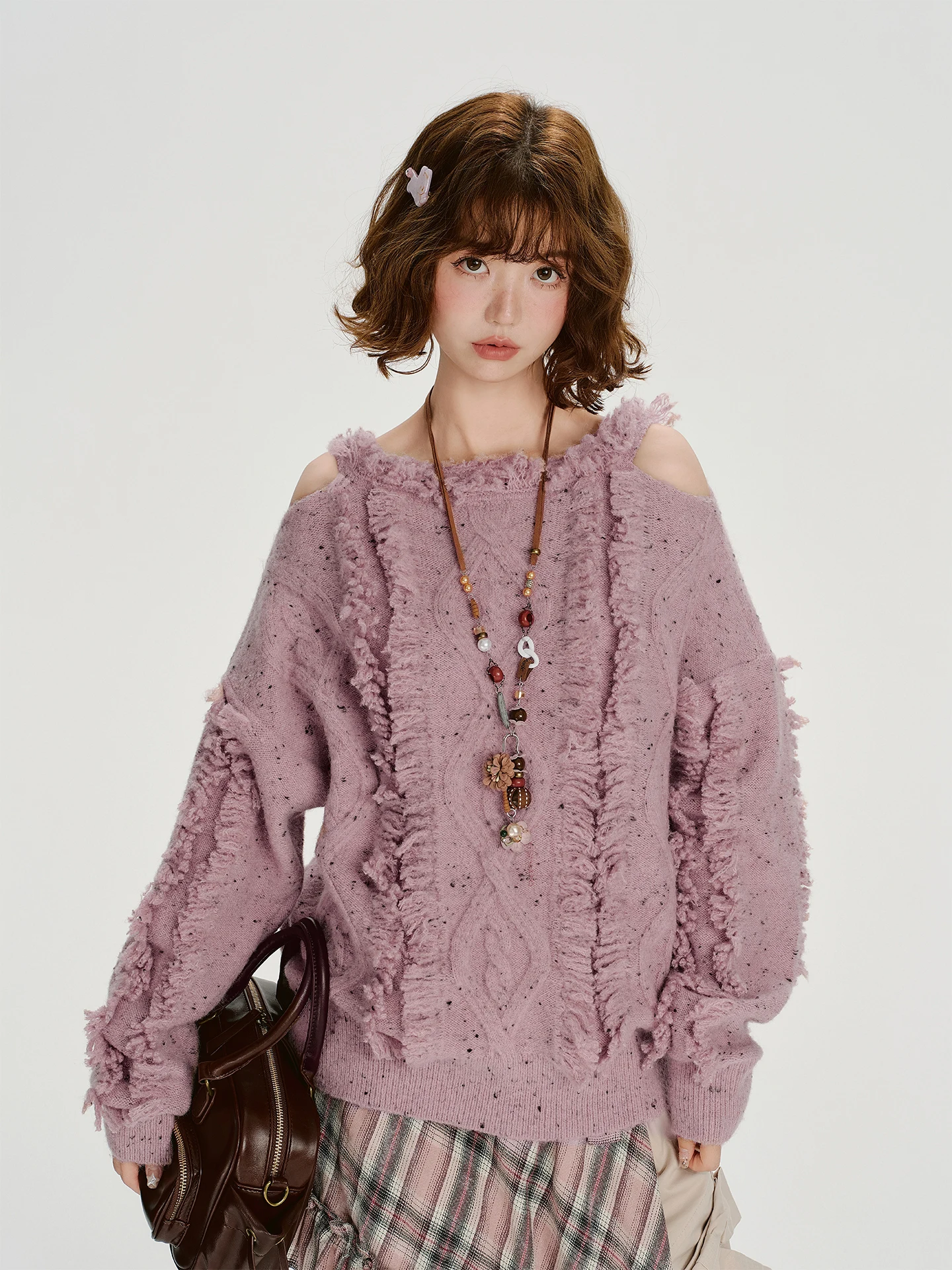 Girly American Retro Off-oulder Tassel Design Sweater Women's Autumn Winter Loose Knitted Top Faion Commute Sle Lon...