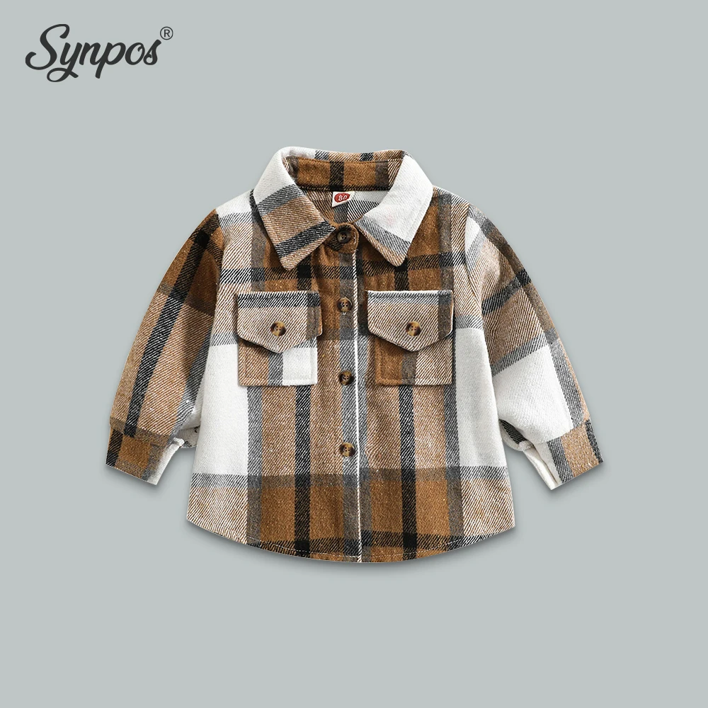 

Synpos Little Kids Boy Long Sleeve Button Plaid Shirt Jacket Toddler Baby Girl Fall Flannel Shacket Coat Tops 1-5 Years