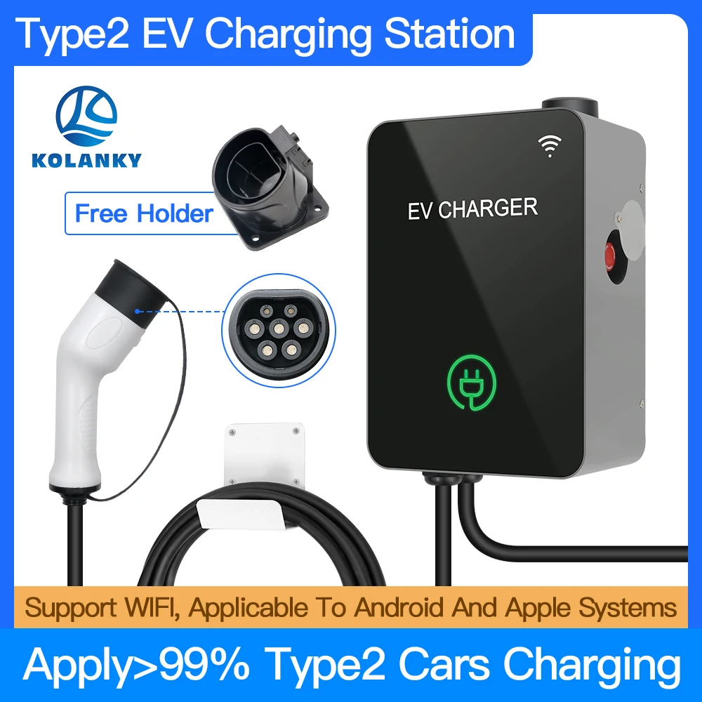 Station de recharge pour véhicule électrique 32A, 3 phases, type 2, prise IEC  62196-2, boîtier mural EVSE avec Wifi intelligent - AliExpress