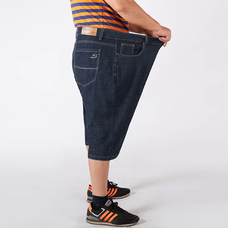 Cropped Jeans Shorts Loose High Waisted Plus Size 44 46 48 50 52 Elastic Stretched Capri Summer Knee Length Denim Middle Trouser